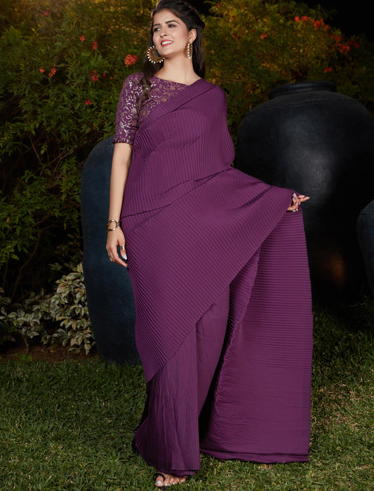 Purple Plitting Work Designer Weadding & Party Silk Saree For Women