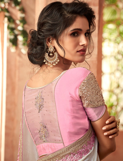 Super Silk Georgette TFH Sandal Wood Party Wear Designer Saree For Women