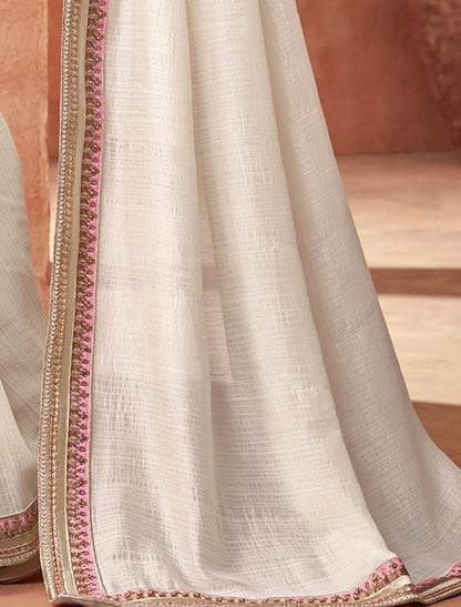 Super Silk Georgette TFH Sandal Wood Party Wear Designer Saree For Women