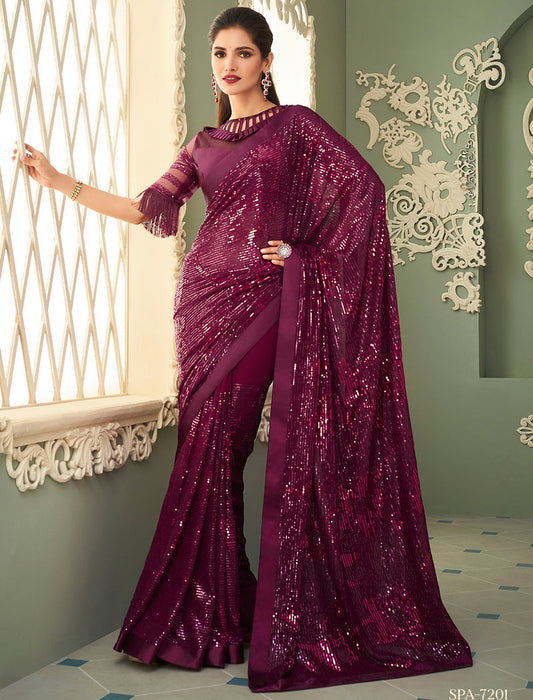 TFH Fancy Georgette Sarees with Silk Blouse Designer Sarees For Women