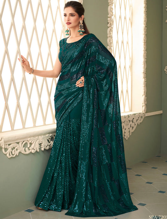 TFH Fancy Georgette Sarees with Silk Blouse Designer Sarees For Women