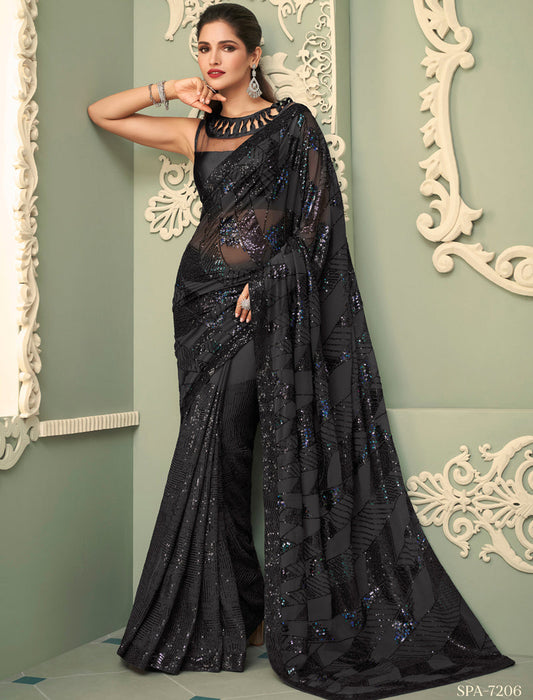 TFH Fancy Georgette Sarees with Silk Blouse Designer Sarees For Women