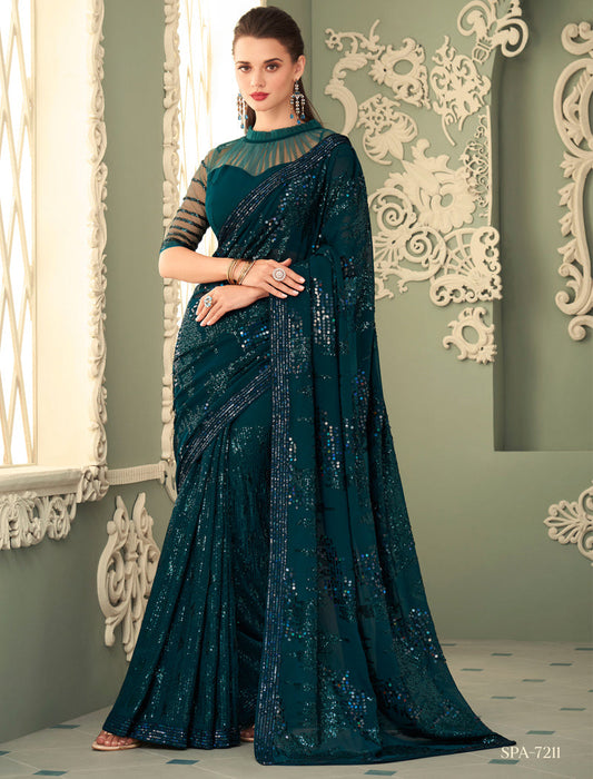 TFH Fancy Georgette Sarees with Silk Blouse Designer Sarees For Women