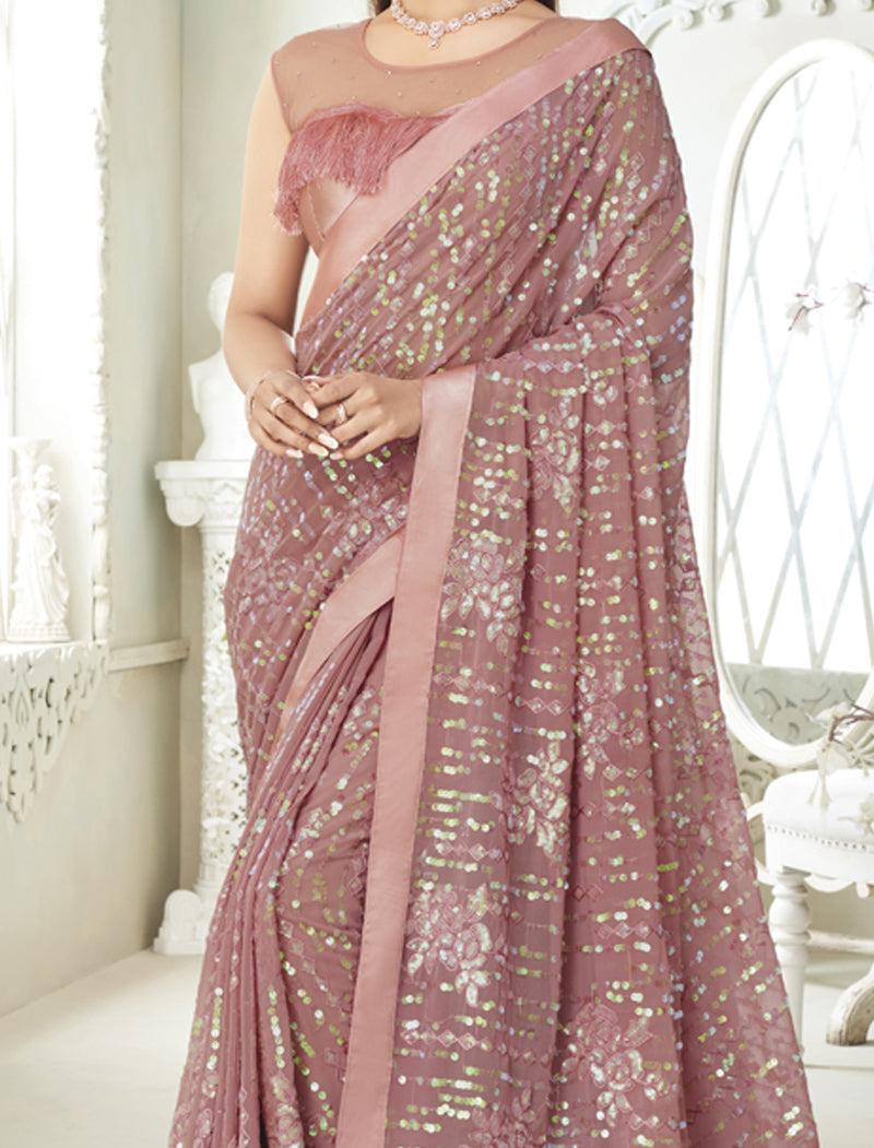 TFH Fancy Sequence Georgette Party Wear Designer Sarees For Women