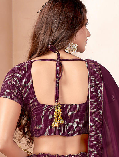 Purple Faux Georgette Lehenga Choli For Women With Sequins Work Dupatta
