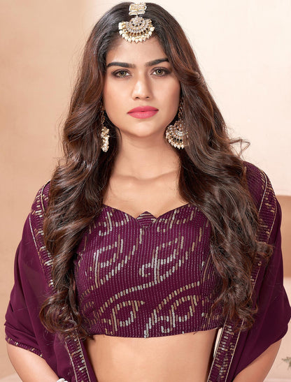 Purple Faux Georgette Lehenga Choli For Women With Sequins Work Dupatta