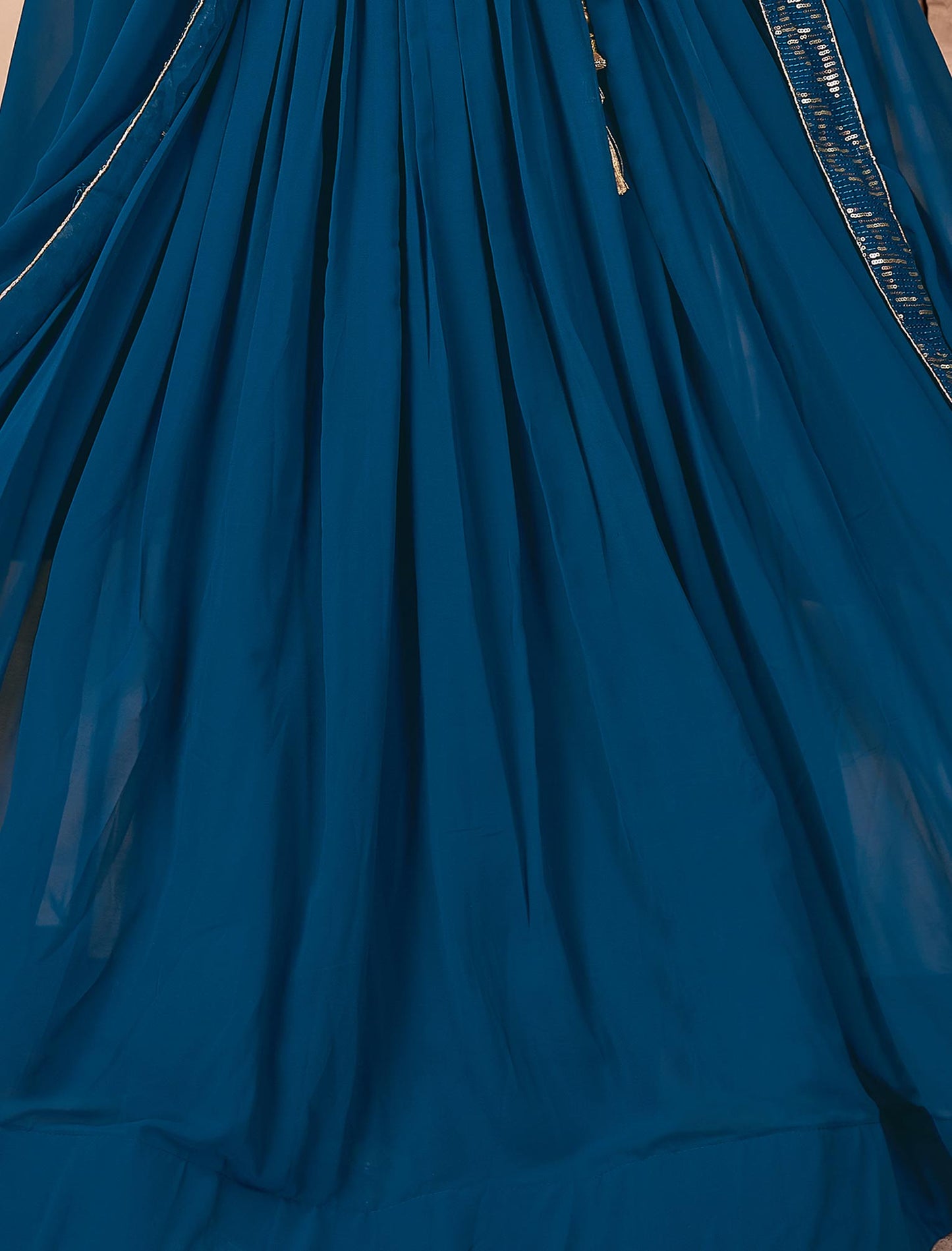 Teal Blue Faux Georgette Sequins Work Dupatta & Lehenga Choli For Women